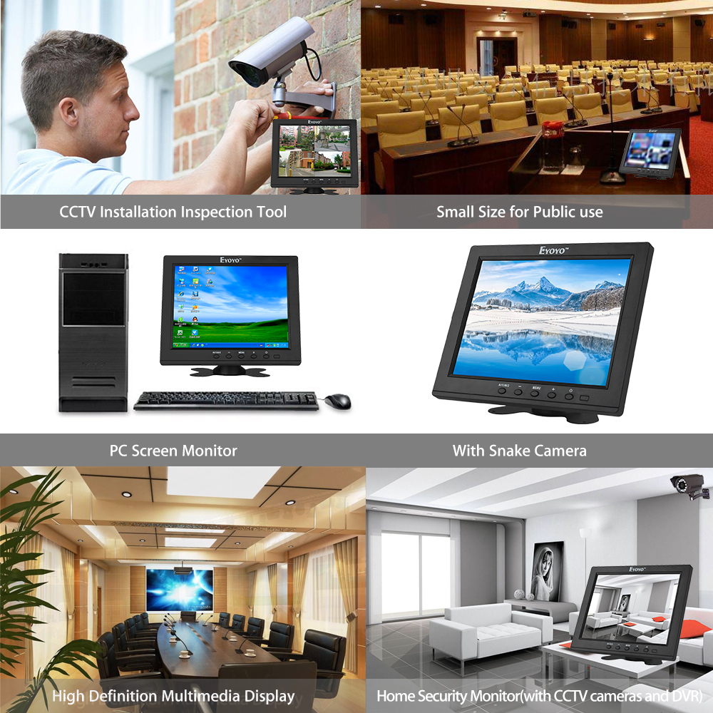 Eyoyo 8″ TFT LCD Monitor Color Screen HDMI BNC AV VGA with Speakers For CCTV DVD