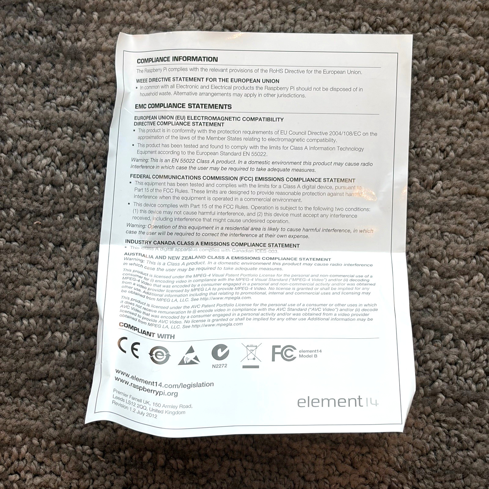 Raspberry Pi Model B Original 2011 Uncased Board Element14 – Brand New (1 Unit)
