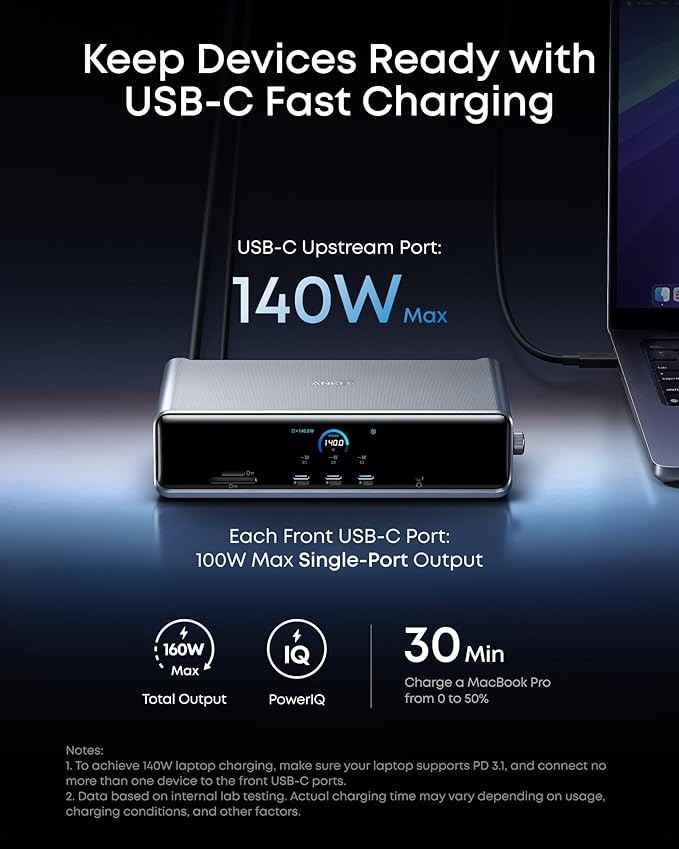 Anker Prime Docking Station (DL7400), 14-Port Triple Display with DisplayLink