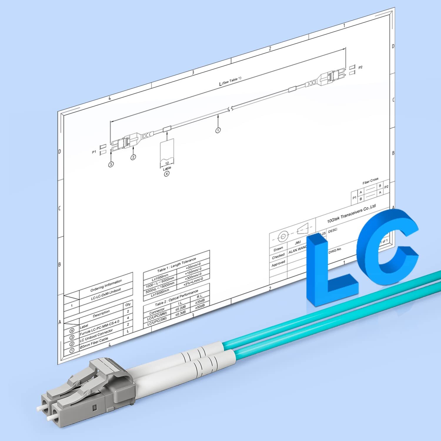 OM3 LC to LC Fiber Optic Patch Cable Multi-Mode Jumper Duplex 0.2 ~ 100 meters