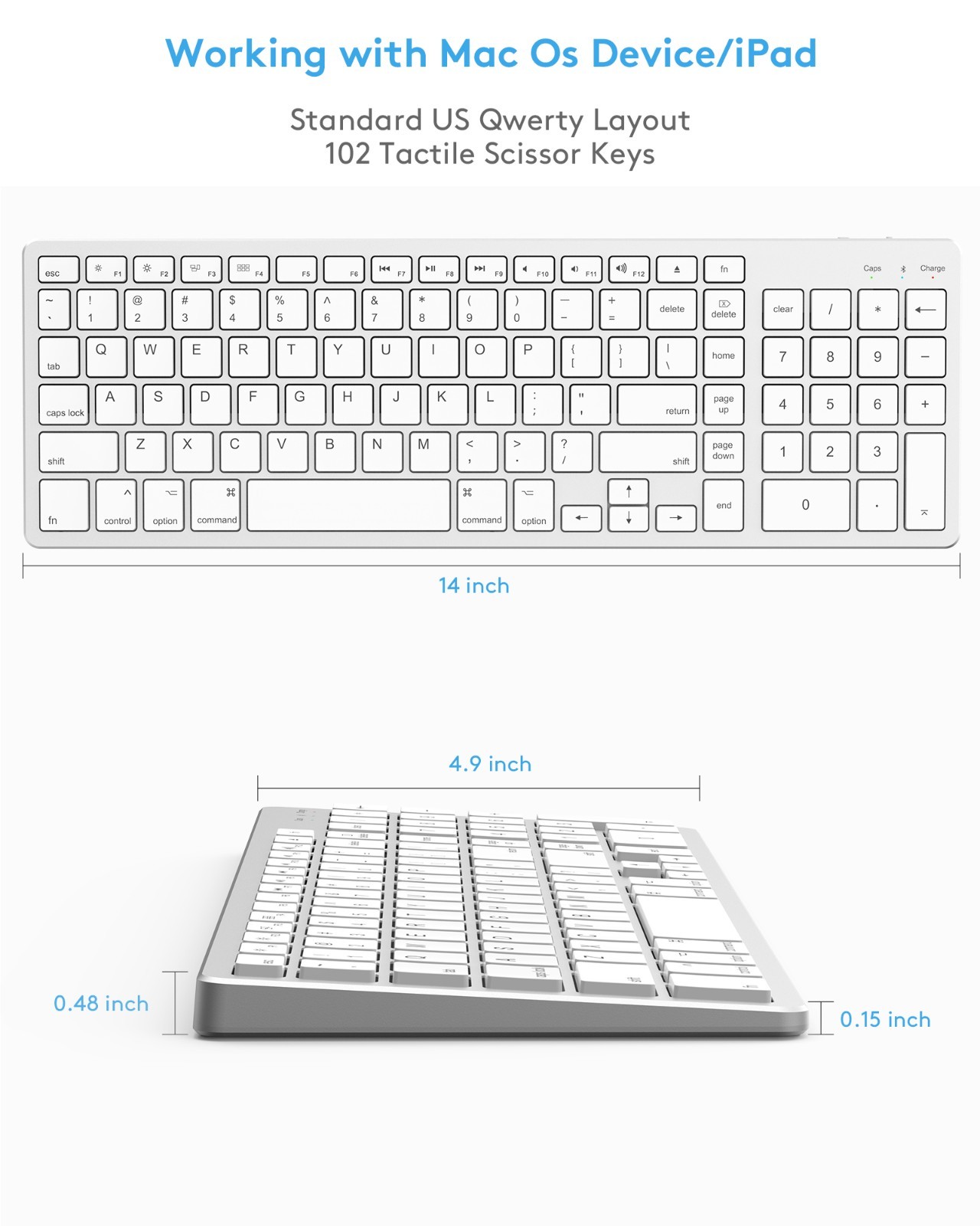 Wireless Keyboard with Numeric Keypad for Apple Mac Computers