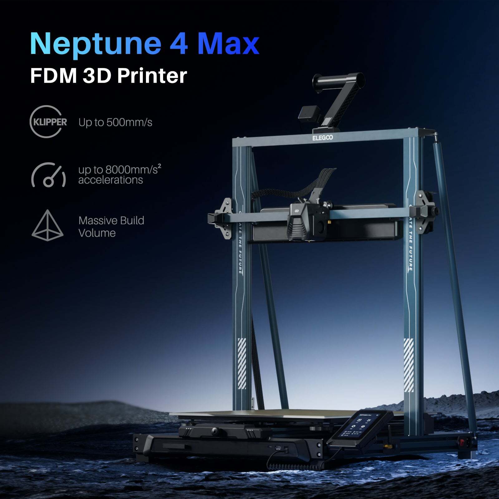 ELEGOO Neptune 4 Max FDM 3D Printer 500mm/s High-Speed with/ Klipper Firmware