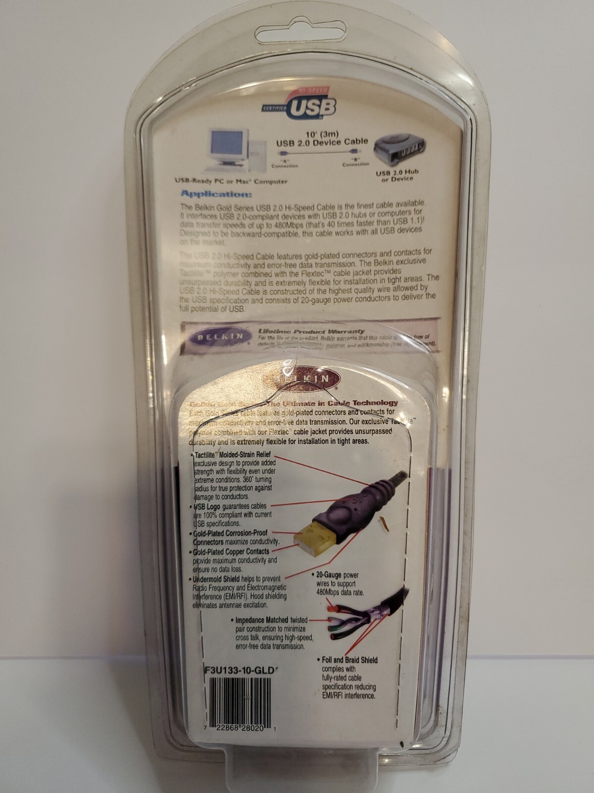 USB Hi Speed Cable 10 Feet Gold Plated Contacts USB Or 1.X