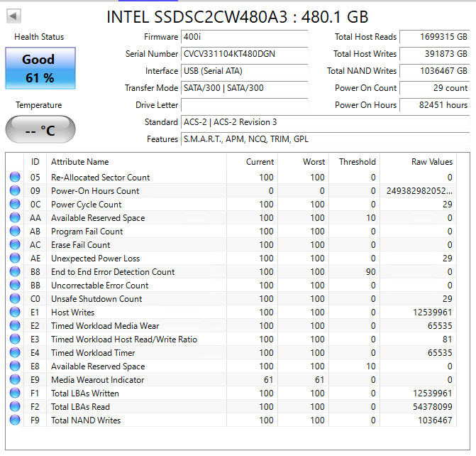 Intel 520 SSDSC2CW480A3 480Gb 2.5 SATA 3 6Gbps 20nm NAND SSD MLC (~61%)
