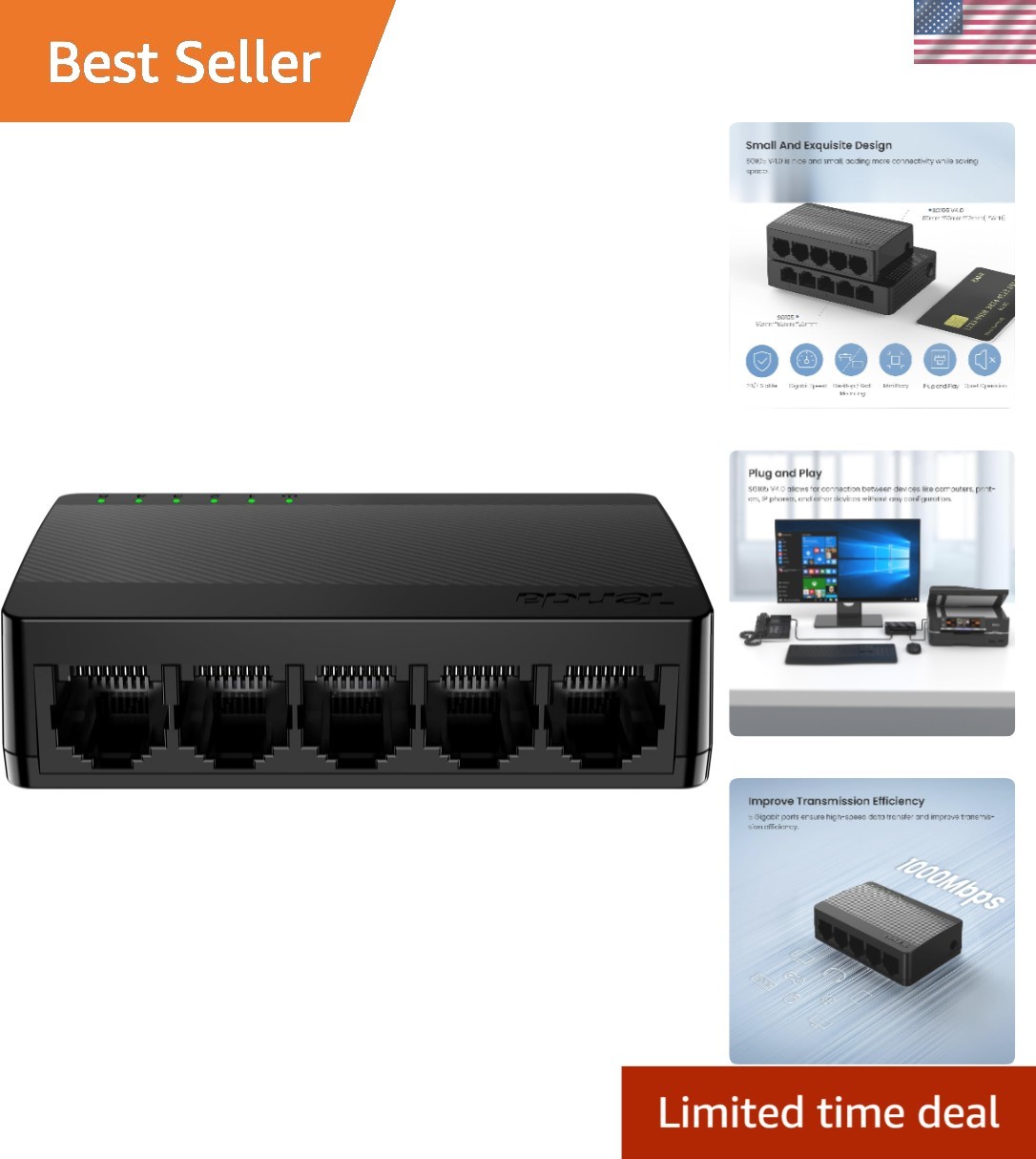 SG105 5 Port Gigabit Switch – Unmanaged Plug & Play, Silent Operation для Office