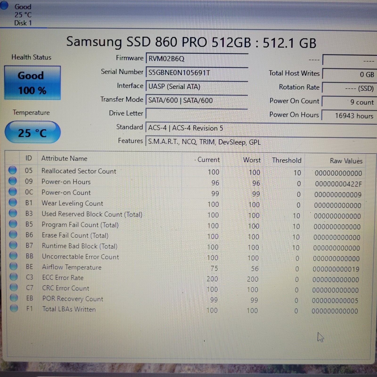 Samsung 860 PRO 512GB 2.5″ SATA III Internal SSD 100% Health, MLC V-NAND 105691