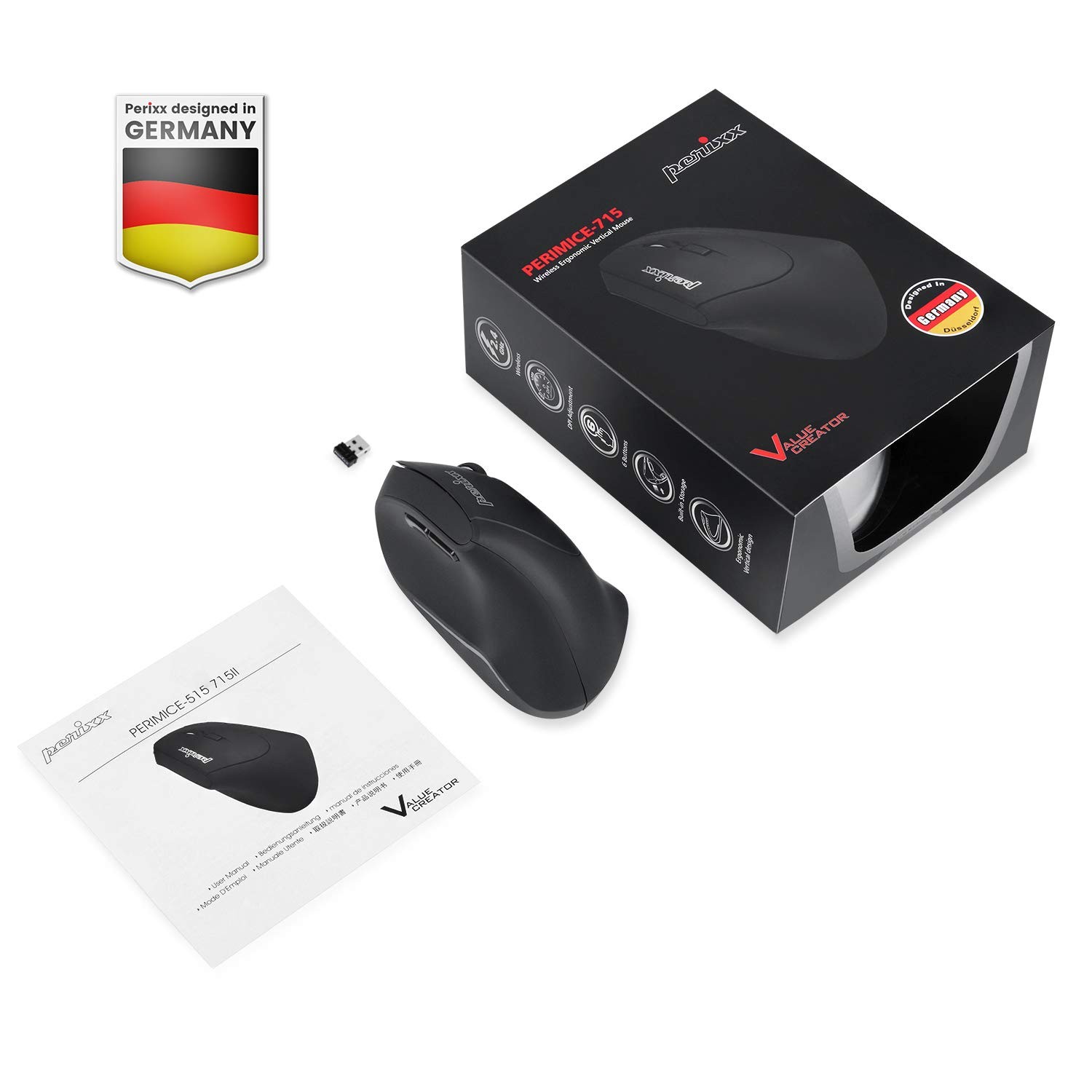 PERIMICE-715II Wireless Ergonomic Vertical Mouse – 2.4 G – 800/1200/1600 DPI …