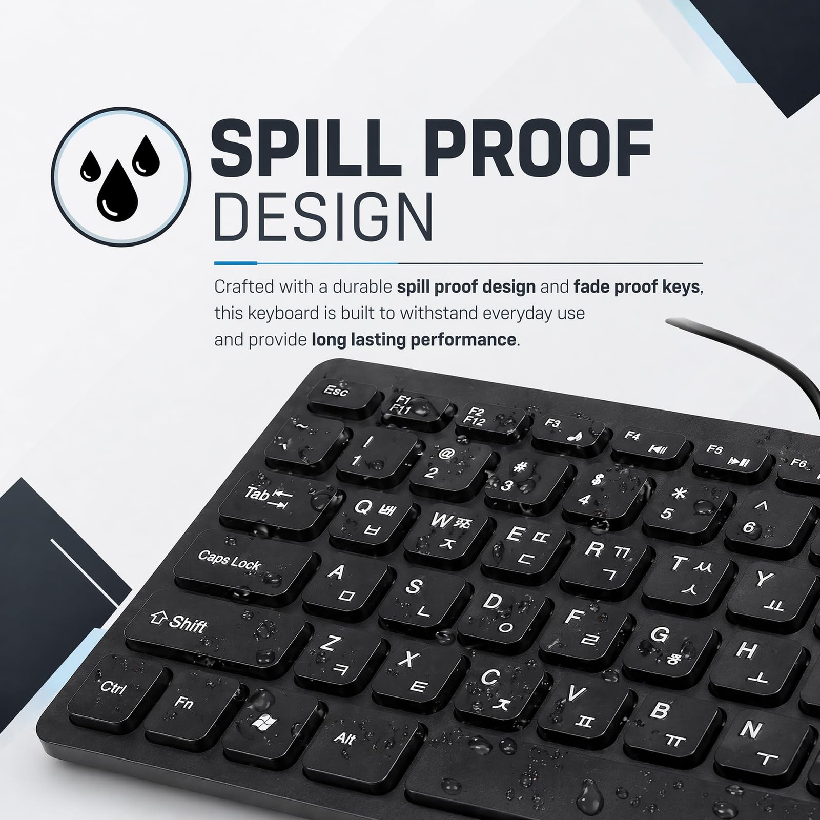 Wired Korean Keyboard, 78 Keys Spill Proof Slim Hangul Layout Keyboard, USB P…