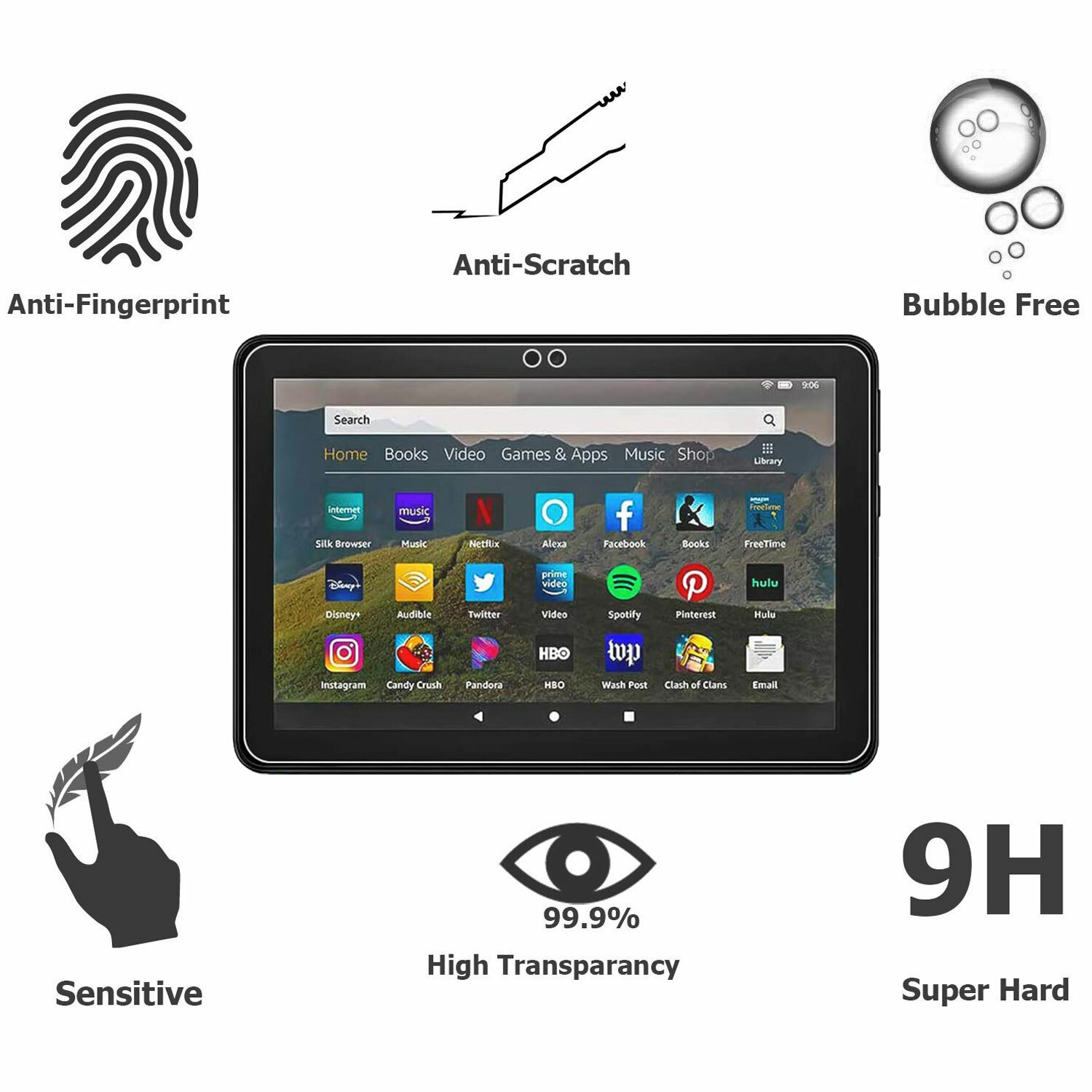 2 Pack Tempered Screen Protector For Amazon Kindle fire 7″/ HD 8″/ HD 10″ Tablet