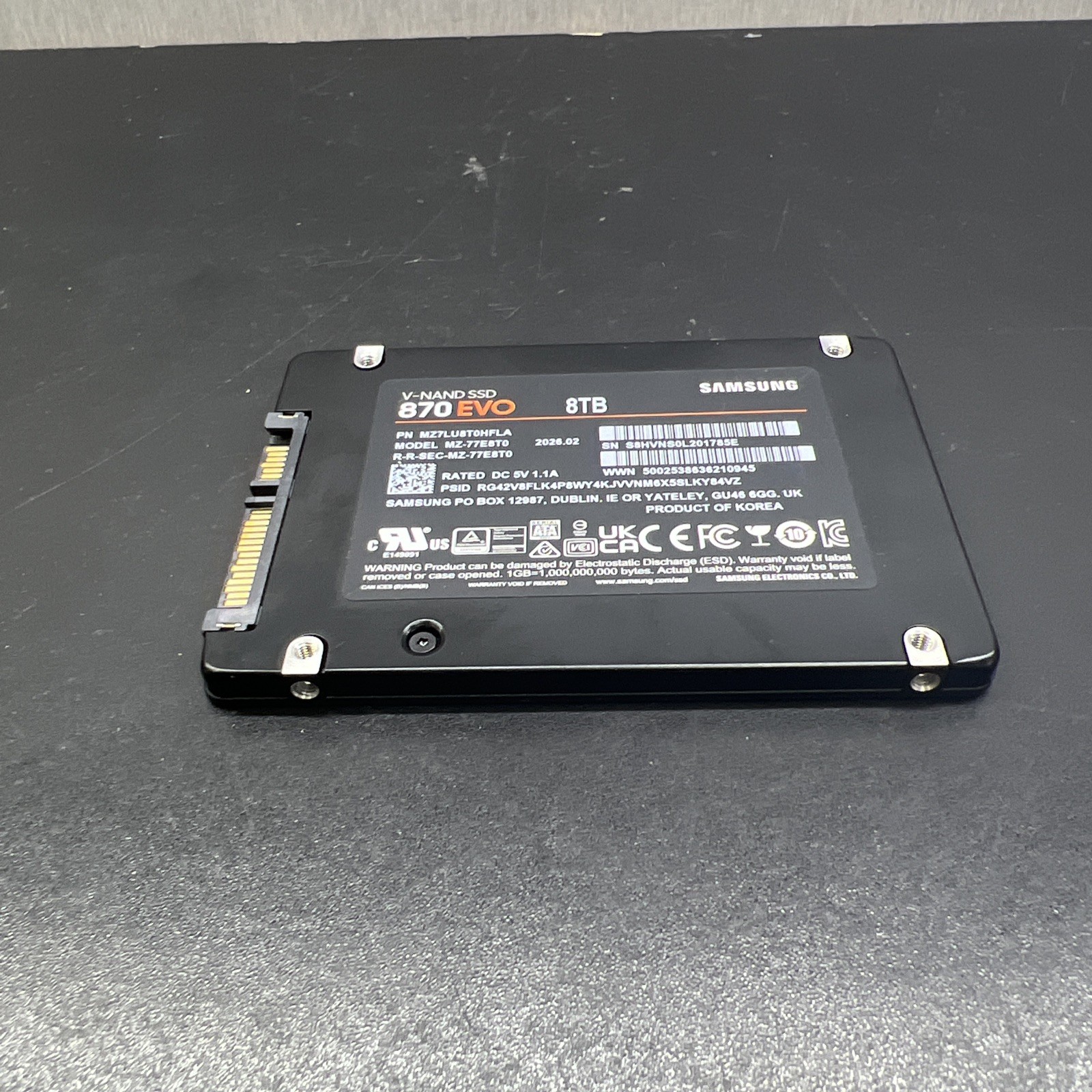 Open Box (0 powered on hours) Samsung 870 EVO 8TB SSD MZ-77E8T0 2.5″ SATAIII