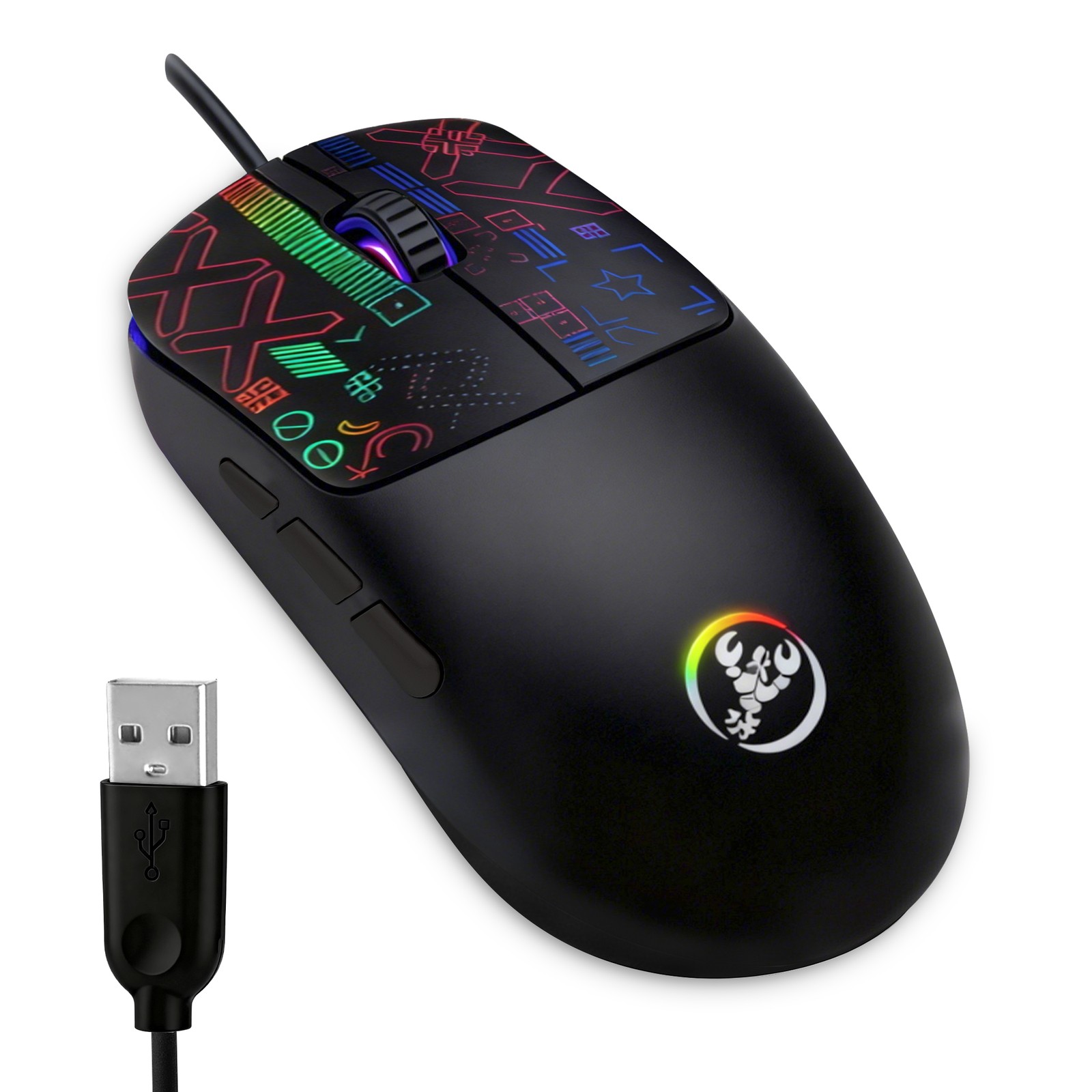 USB Wired Gaming Mouse Silent Ergonomic RGB LED 6 Macro Buttons Adjustable DPI