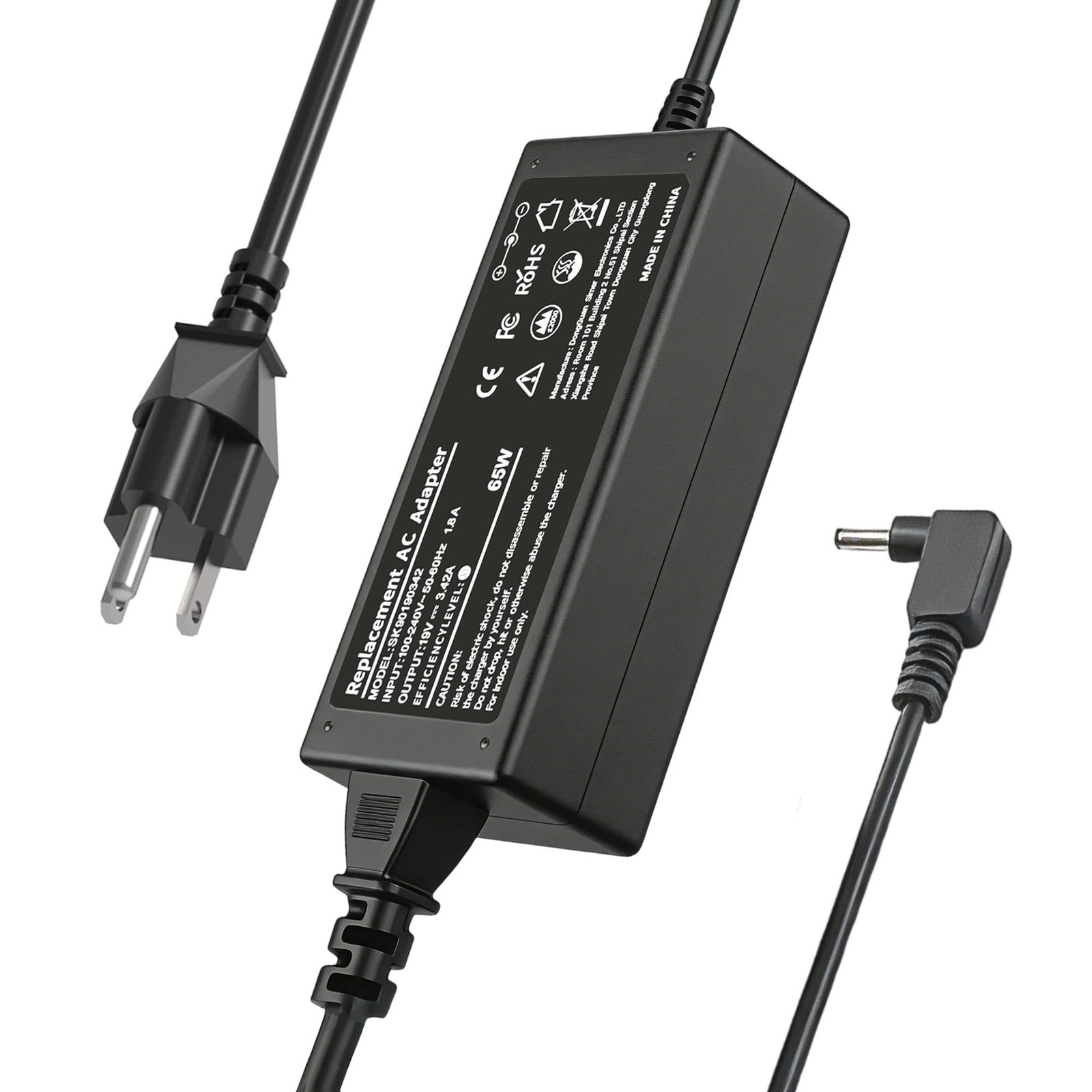 65W Laptop Charger 19V 3.42A 3.0×1.1mm AC Adapter Compatible 3.0×1.1mm, Black