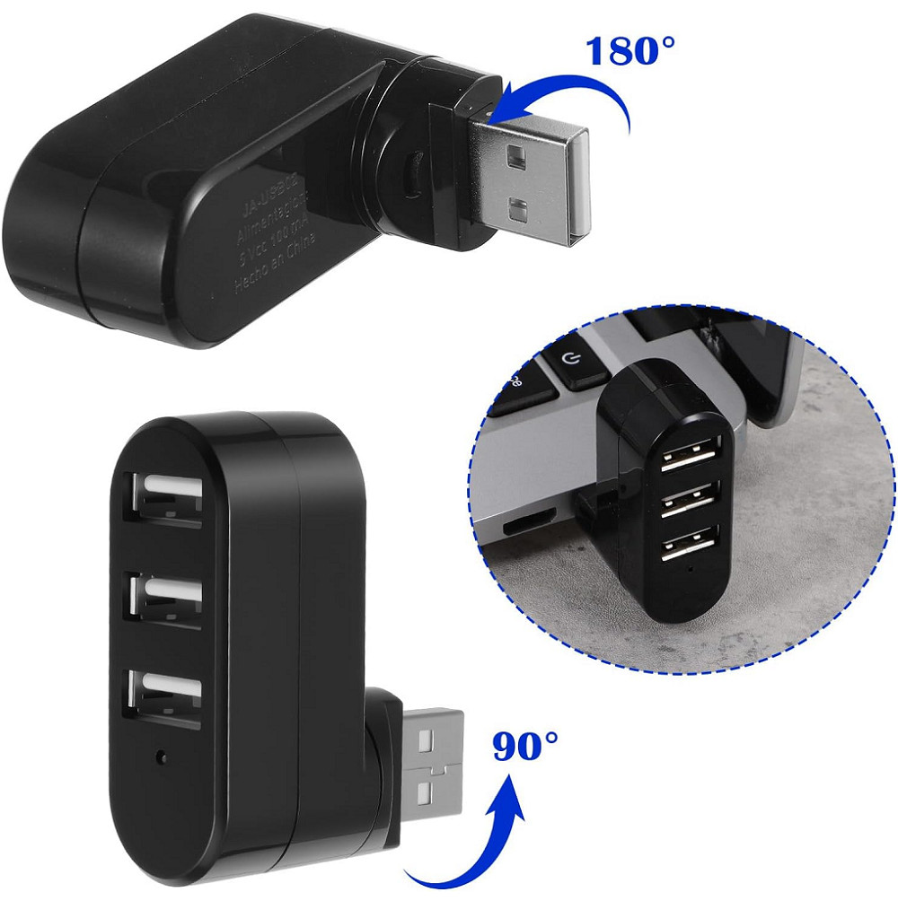 2× USB 3.0 3-Port Hub Rotatable Laptop Multi HUB Splitter Expansion Universal US