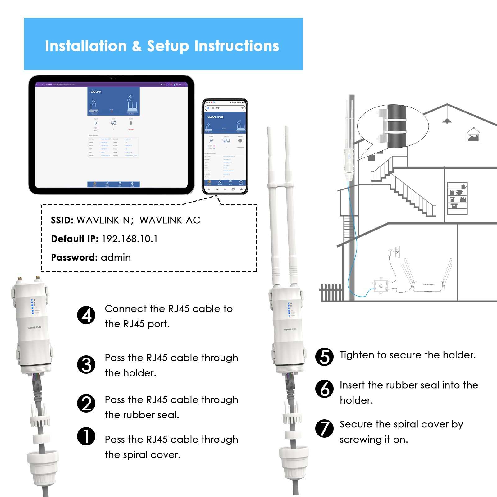 Outdoor Range Extender Long Range WiFi Router Repeater AP w/PoE 300/600/1200Mbps
