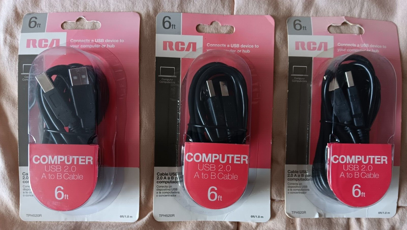 RCA Computer USB 2.0 Cable 6 ft Wholesale Lot of 3 Wholesale 3U48LT TPH520R