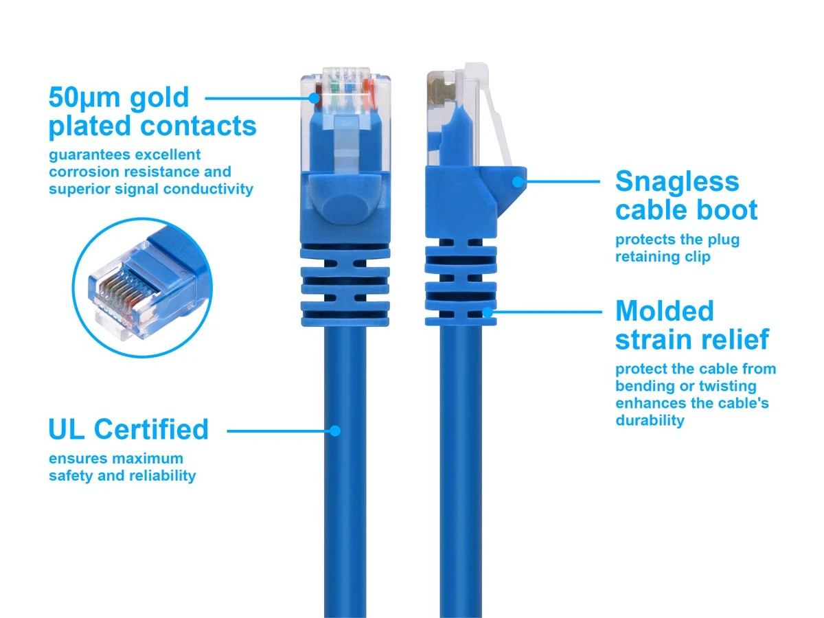 Cat6 Ethernet Patch Cable Network Internet RJ45 Stranded UTP 24AWG 0.5ft Blue