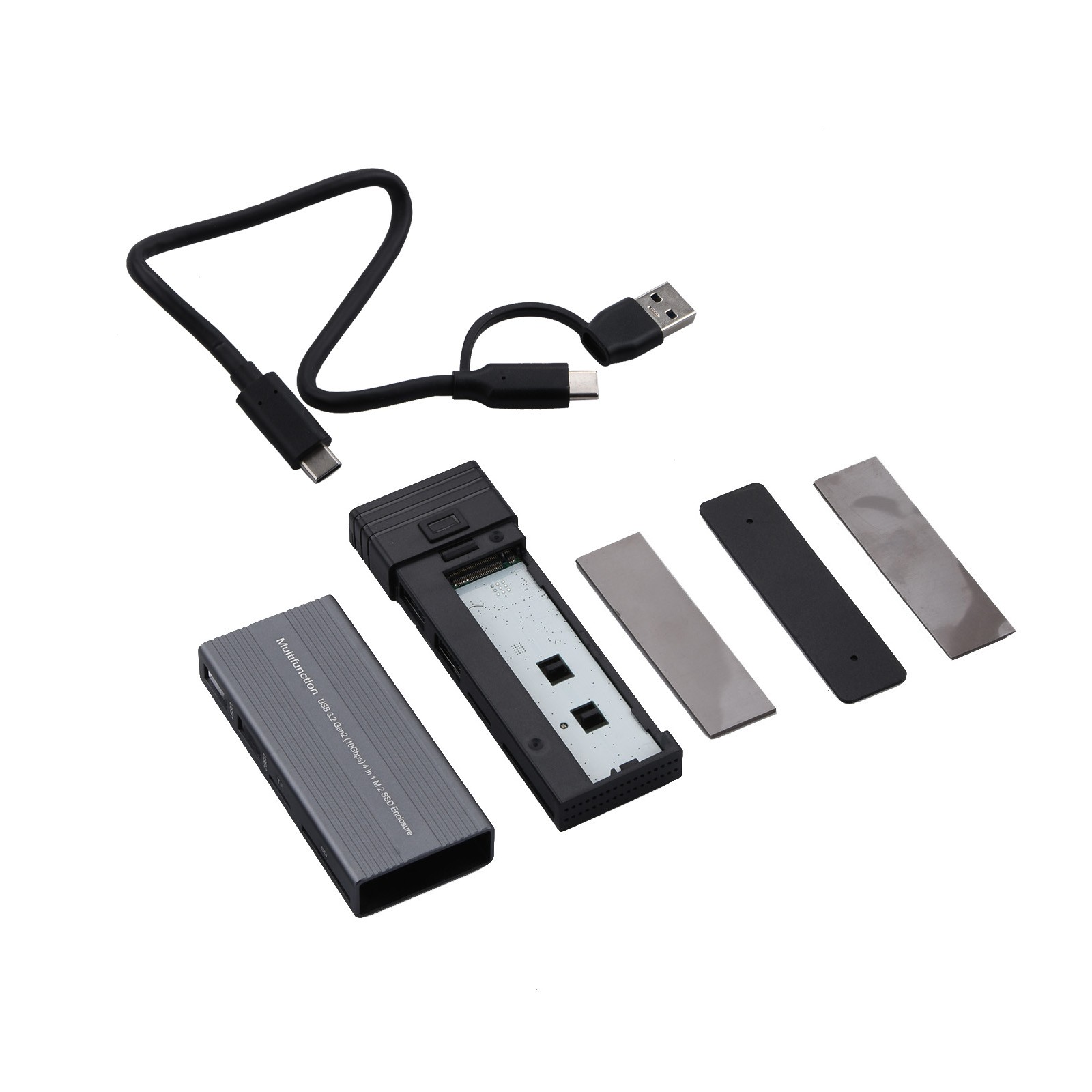 10Gbps Mobile External SSD Adapter Case 2 In 1 Design M.2 NVMe SSD&USB Hub