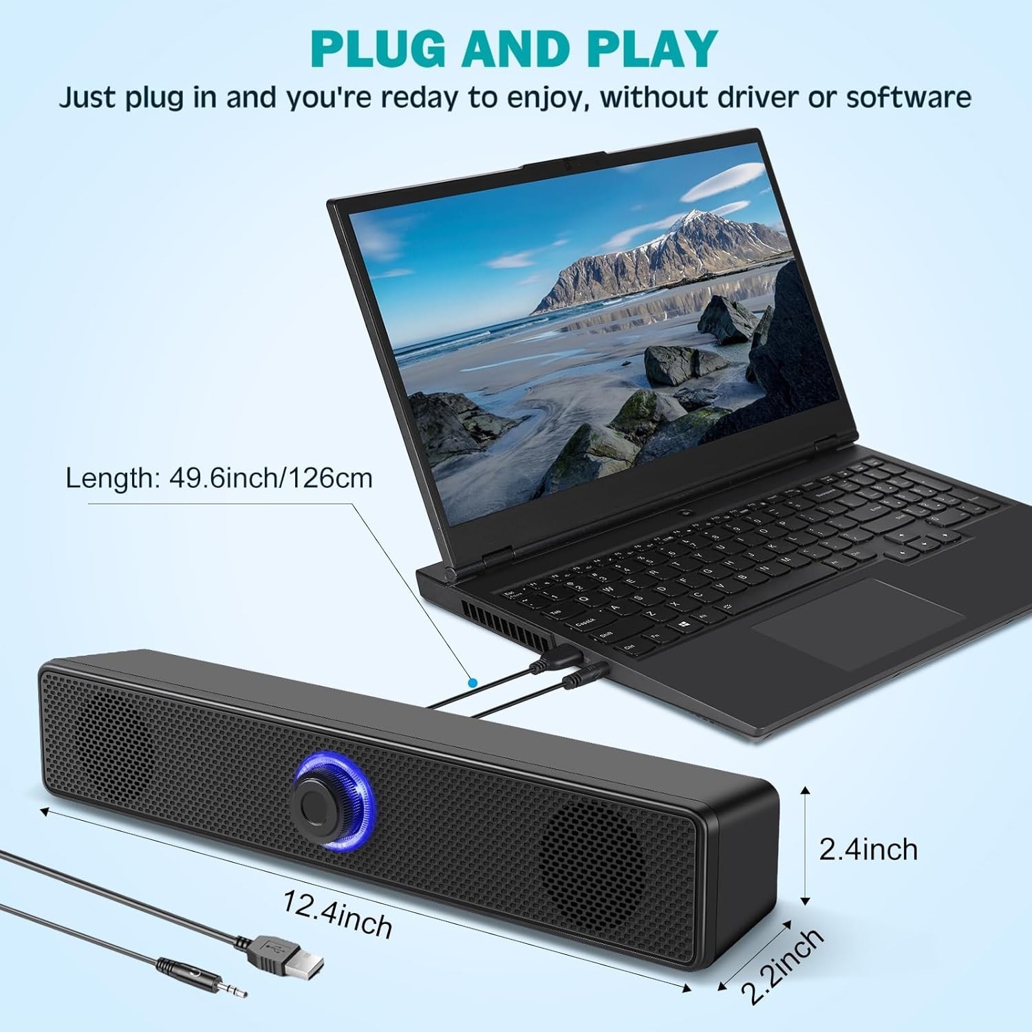 Plug-and-Play USB PC Speakers with Enhanced Sound for Gaming & Multimedia