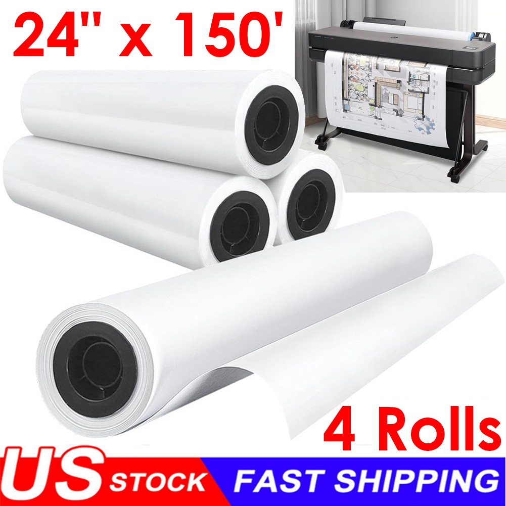 4 Rolls 24 in x 150 ft CAD Bond Plotter Paper Wide Format Paper Roll 2″ Core