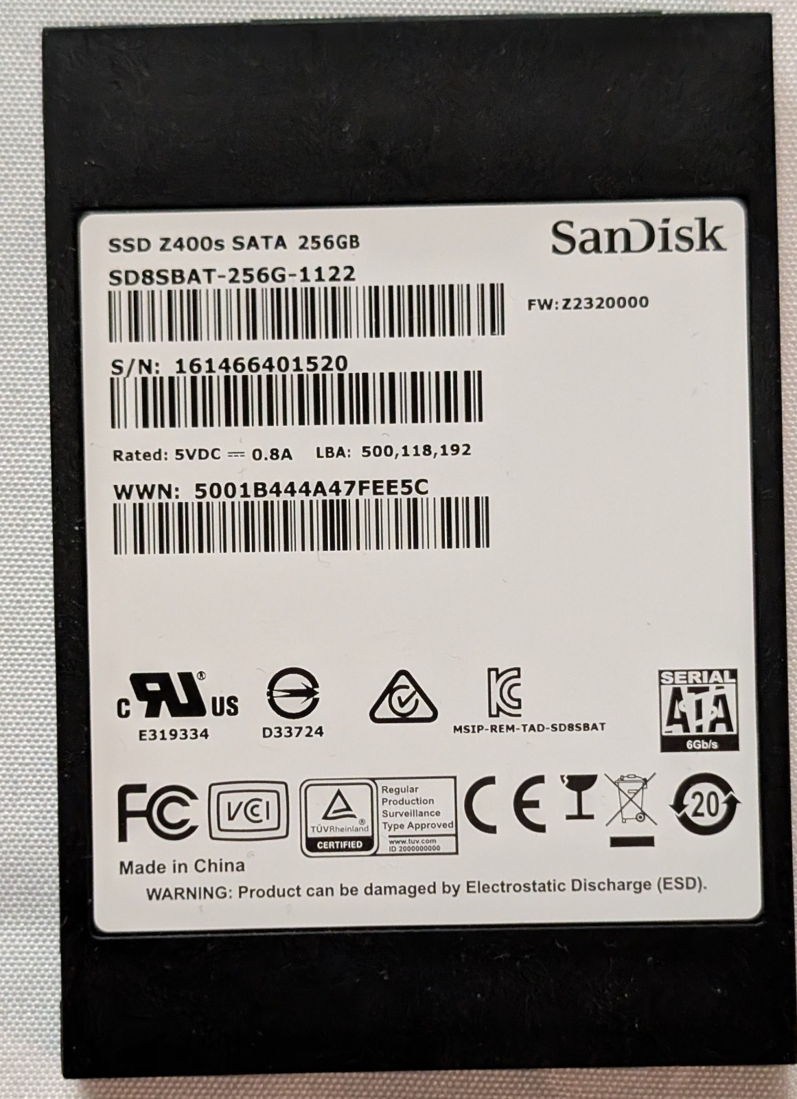 SanDisk Z400s 256GB SSD 2.5″ SATA 6Gb/s SD8SBAT-256G-1112 Drive