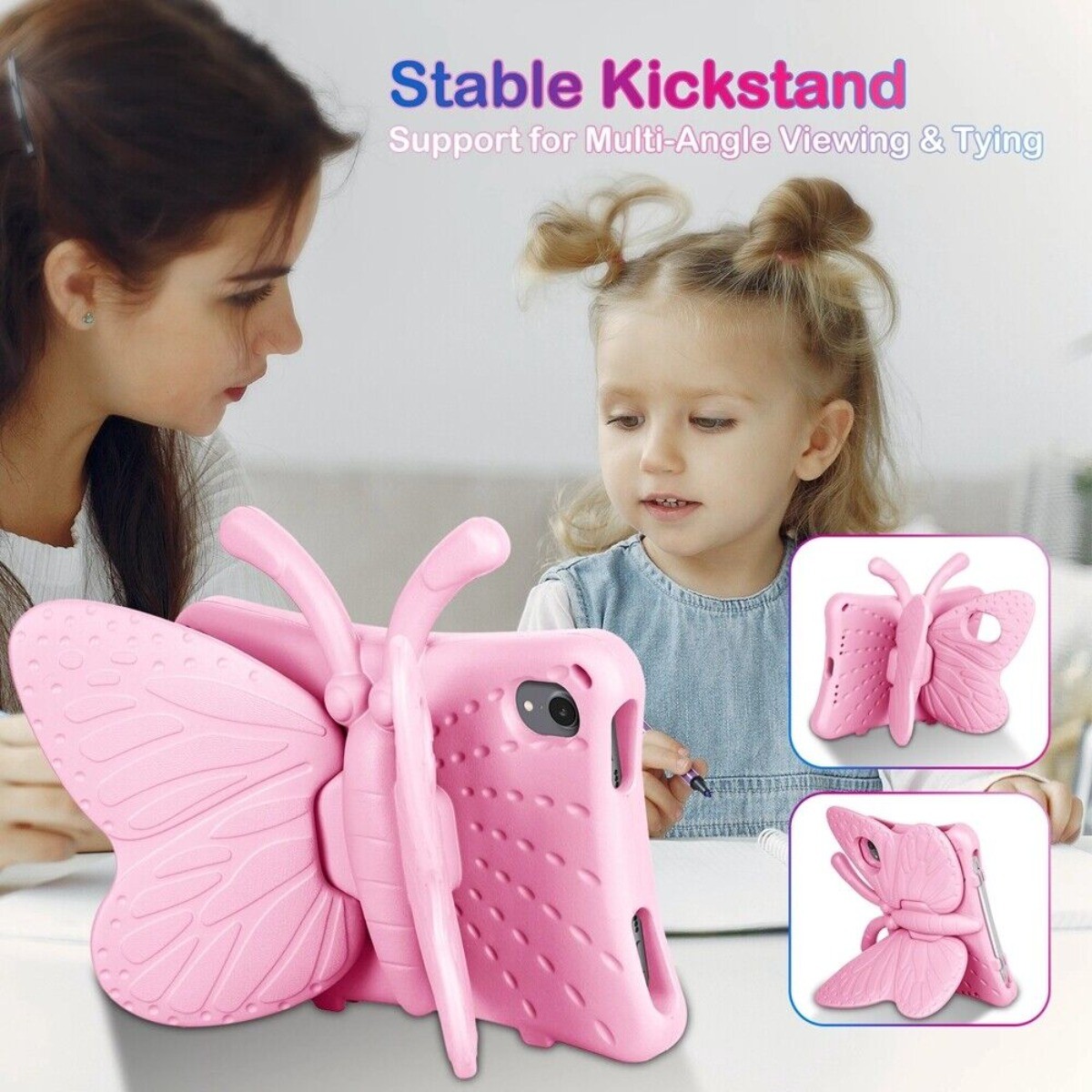 Kids Butterfly Stand Case for iPad (A16) /10th 9th 8th 7th & Mini 1/2/3/4/5/6/7