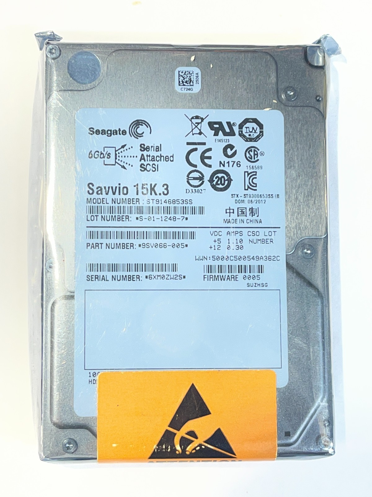 Hard Drive Seagate Savvio 15K.3 146GB 15000RPM 64MB SAS ST9146853SS 2.5” Inch