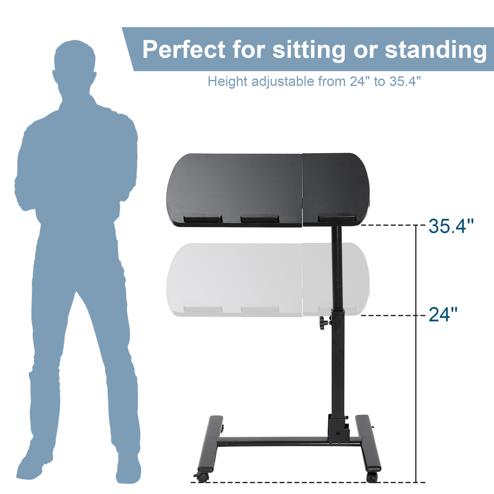 Adjustable Laptop Notebook Rolling Table Desk Stand Overbed Tiltable Tabletop