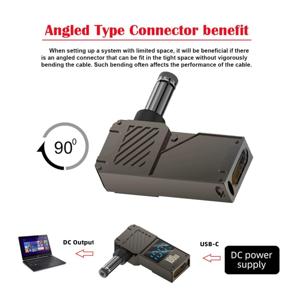 USB C to DC Adapter,USB C Female to DC 5.5×2.1mm Barrel Jack Plug PD 100W Laptop