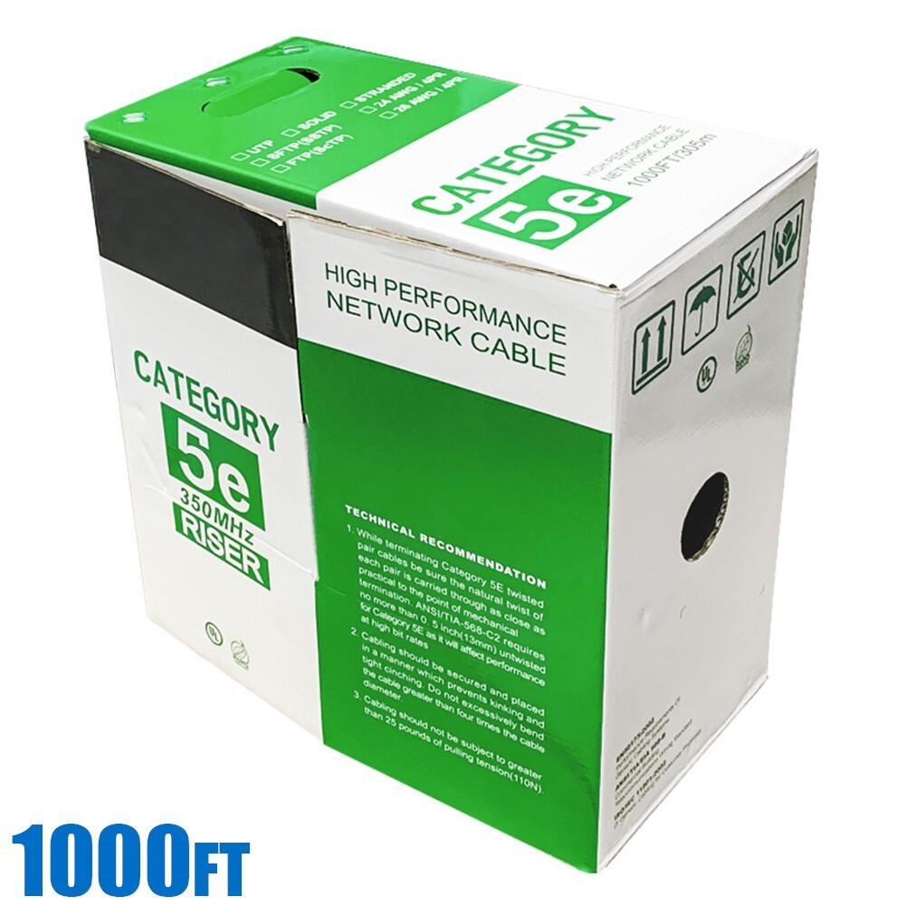 1000FT CAT5E Network LAN Ethernet UTP Bulk Cable Solid Copper Wire 24AWG Blue
