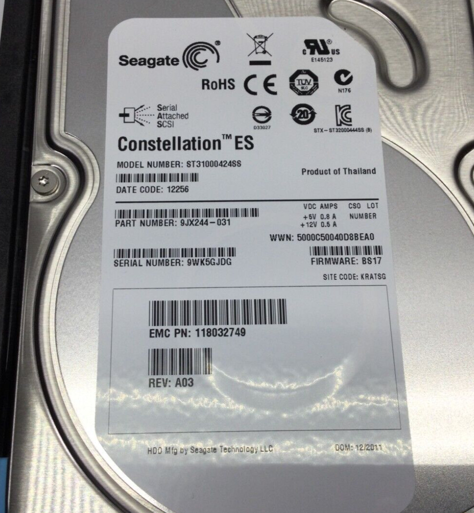 LOT OF 5 1TB EMC 005049407 118032749 9JX244-031 ST31000424SS 3.5″ SAS HARD DRIVE