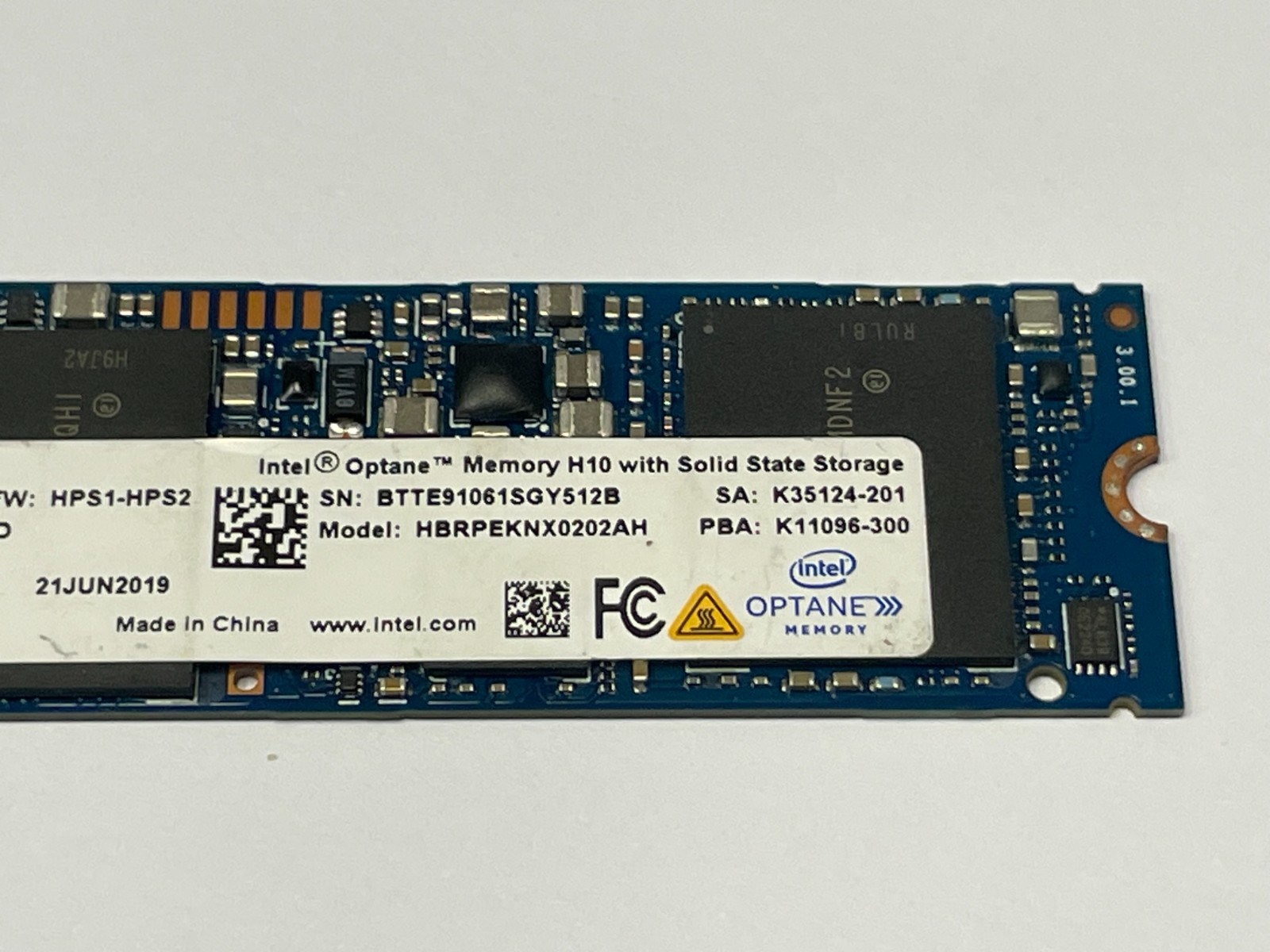 Intel 512GB NVMe M.2 SSD Solid State Drive HBRPEKNX0202AH 32GB Optane Memory H10