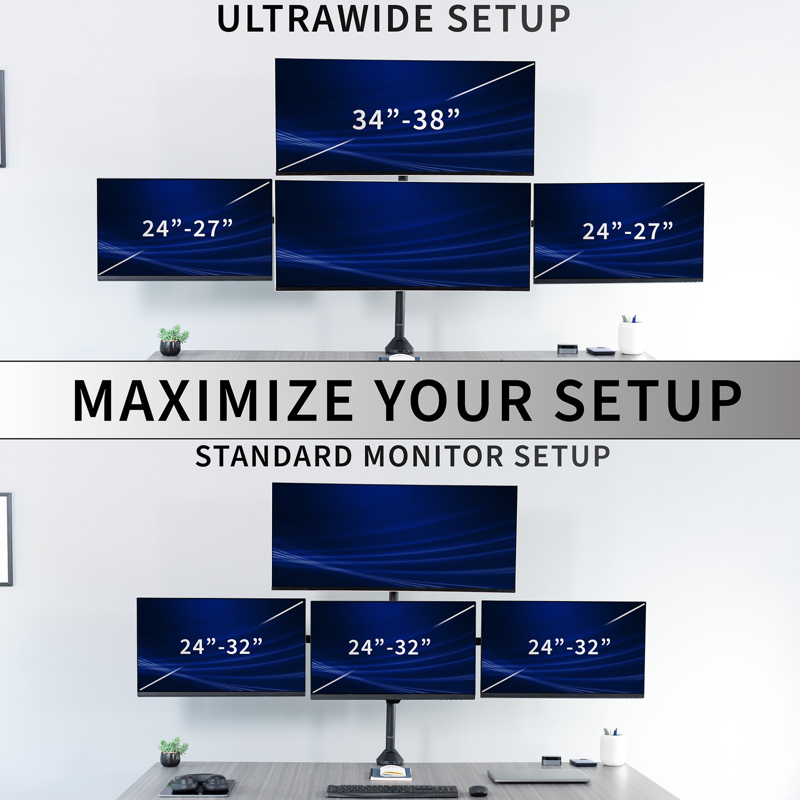 VIVO Telescoping Extra Tall Quad Ultrawide 27″ to 38″ Monitor Desk Mount
