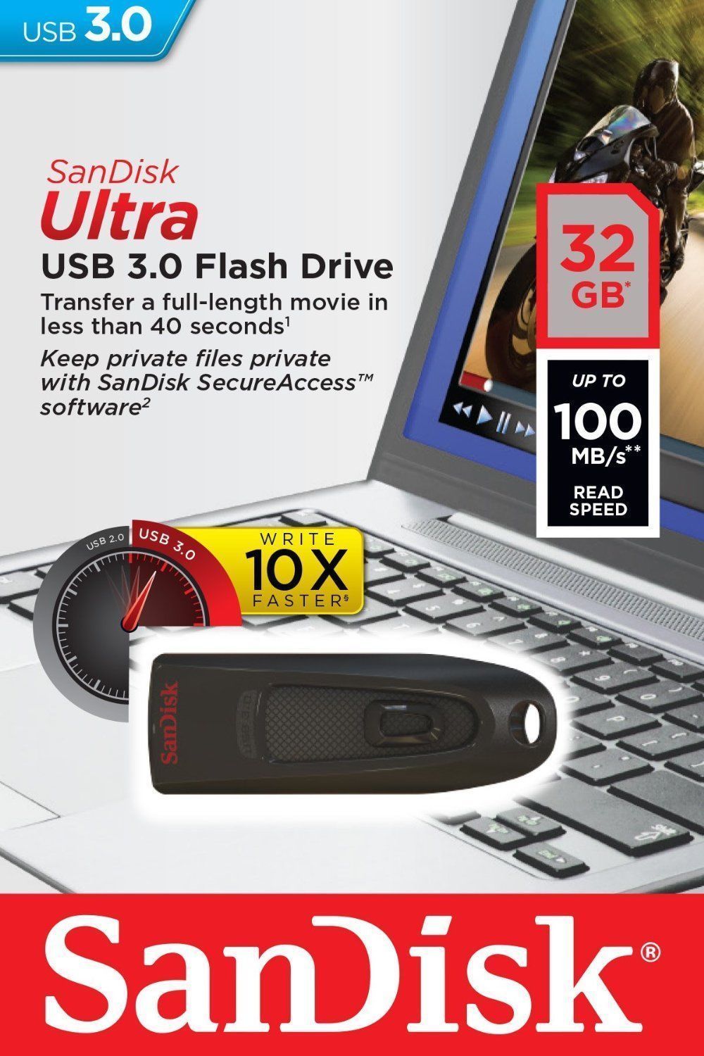 Authentic SanDisk Ultra 32GB USB 3.0 Flash Drive Memory Stick w/ Speed 100 MB/s
