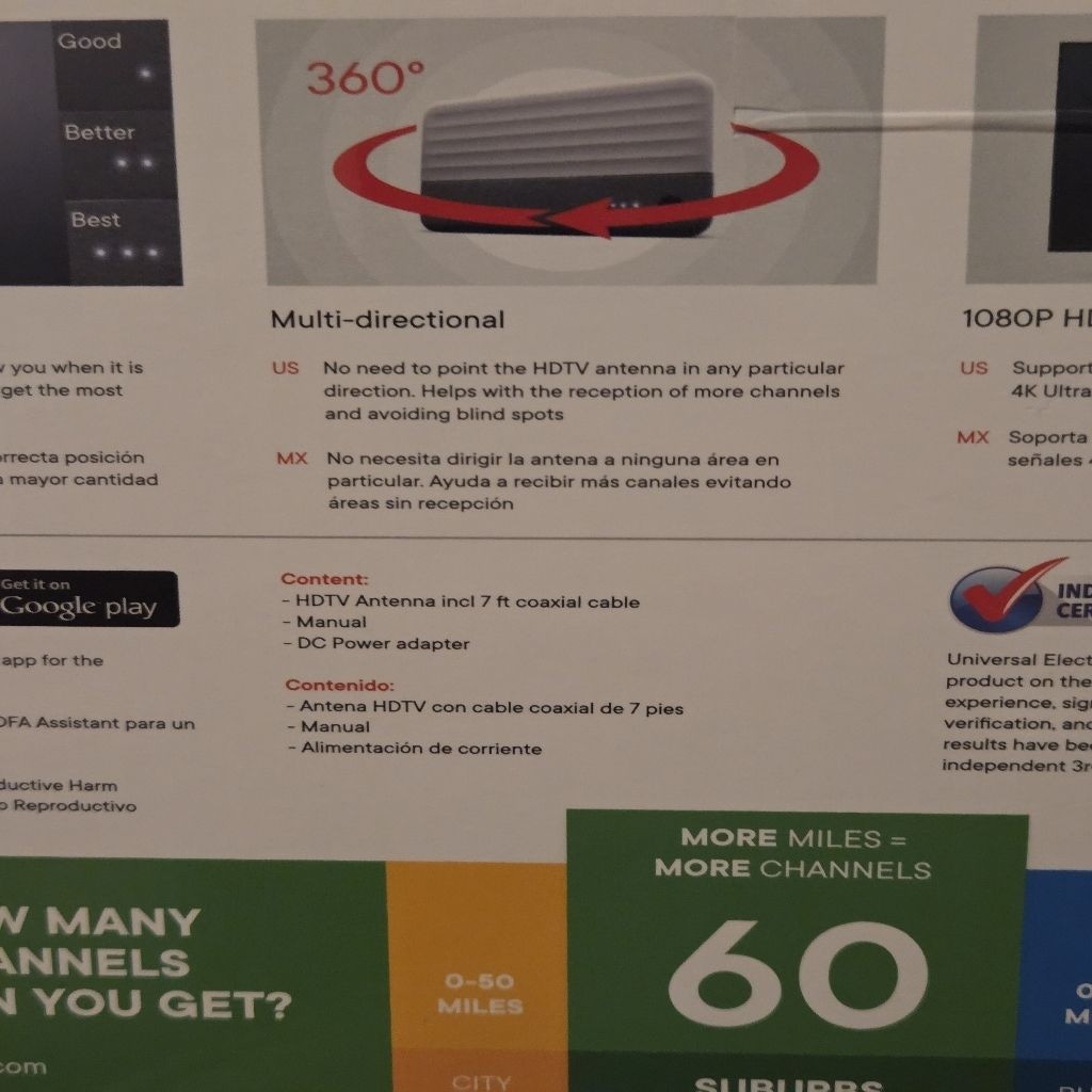ONE FOR ALL Suburbs Ultimate Amplified HDTV Indoor Antenna Black Red One Size