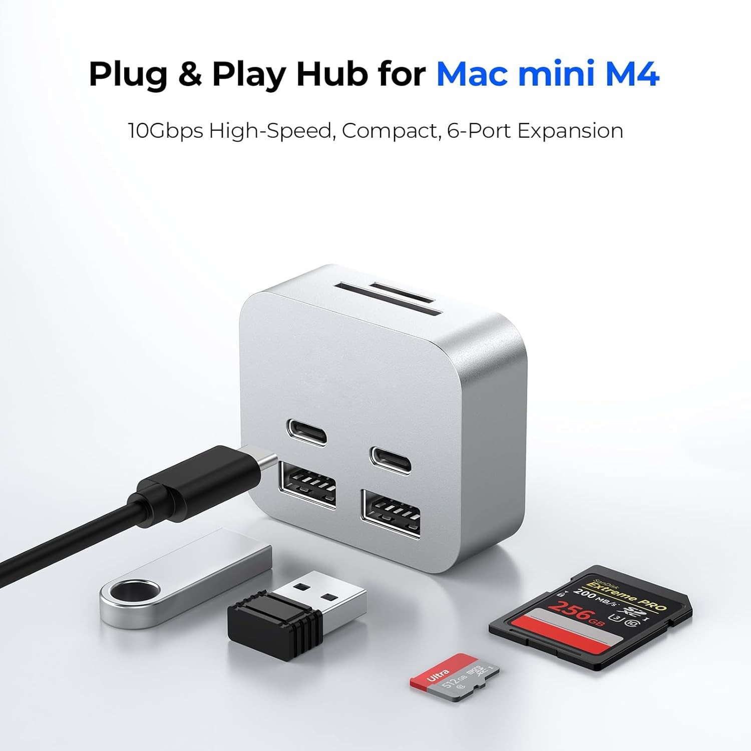 Mac Mini M4 Dock 6-in-1 USB Hub SD TF Reader