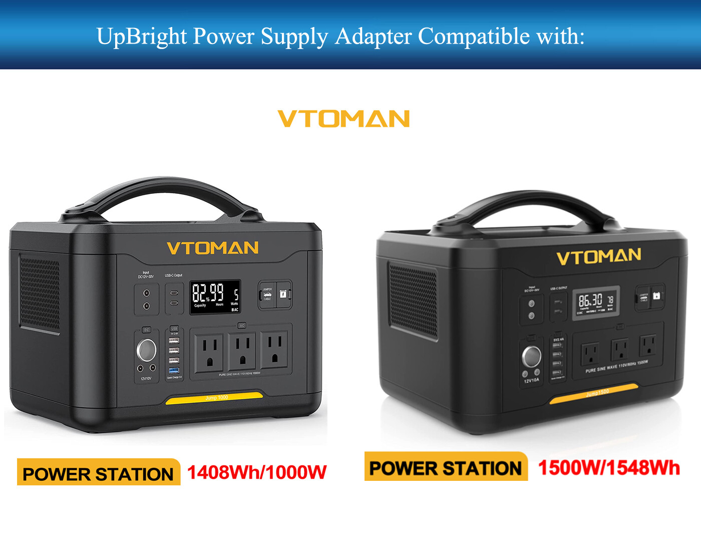 AC Adapter For Vtoman 600W 1000W 1500W 1800W 1800 Portable Power Station Battery