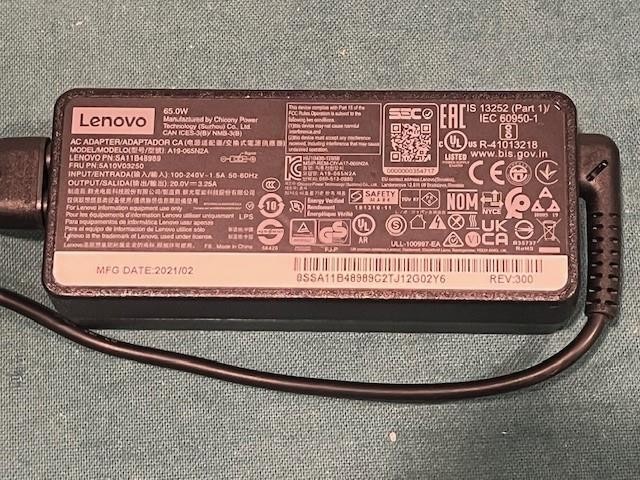Lenovo 5A10V03250 65W AC Adapter (output 20V 3.25A)PN SA11B48989 Yellow Slim Tip