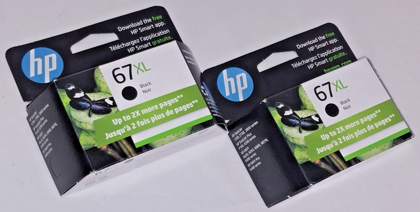Genuine OEM HP 67XL Black Ink Cartridges 2x Pack High Yield Exp 10/26 NEW SEALED