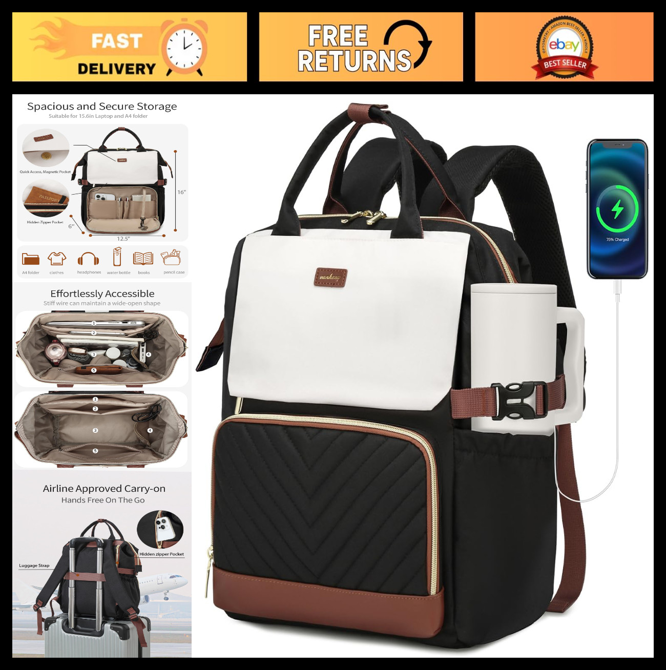Stylish Laptop Backpack for Women – Work, Travel & School Bag with USB Charger &