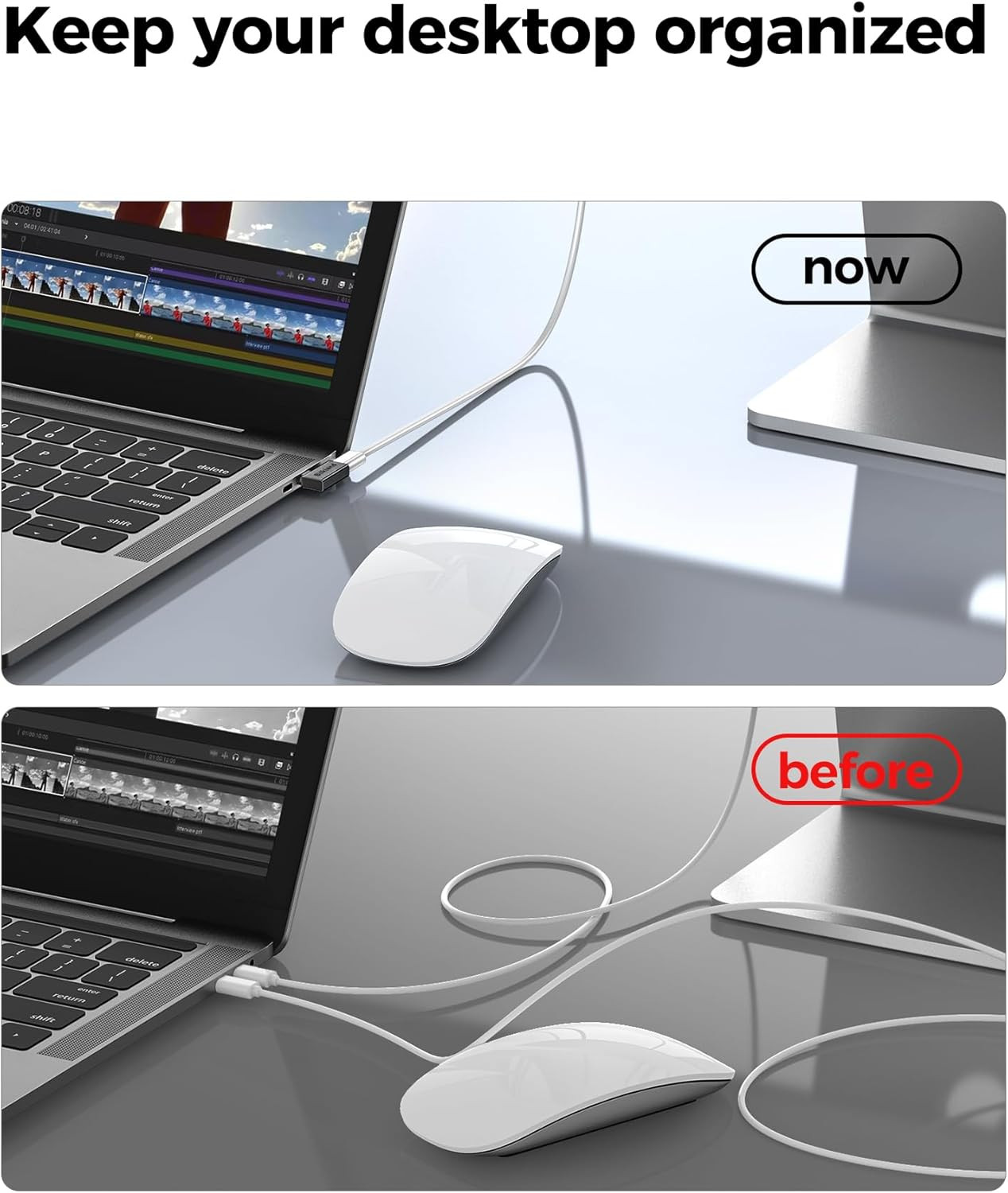 90 Degree USB C Flat Right Angle Adapter 2 Pack, 240W 40Gbps Male