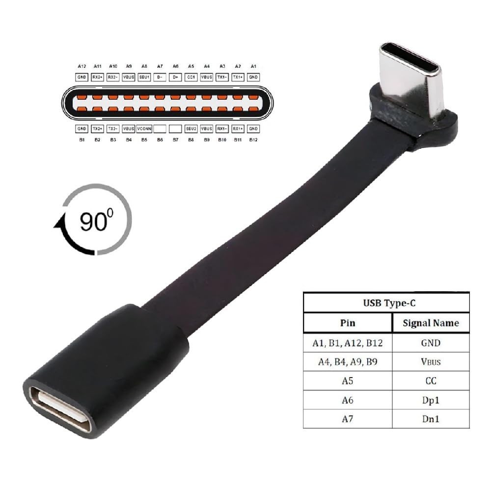 6cm Ultra Slim USB-C Angled Extension Cable – 65W Fast Charging & Durable Design