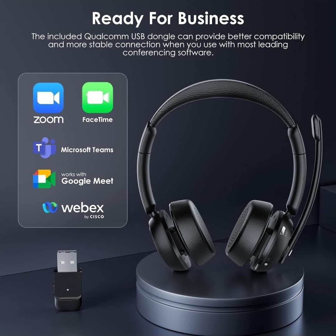 M112 Active Noise Canceling Wireless Headset Bluetooth V5.4 with Charging Stand