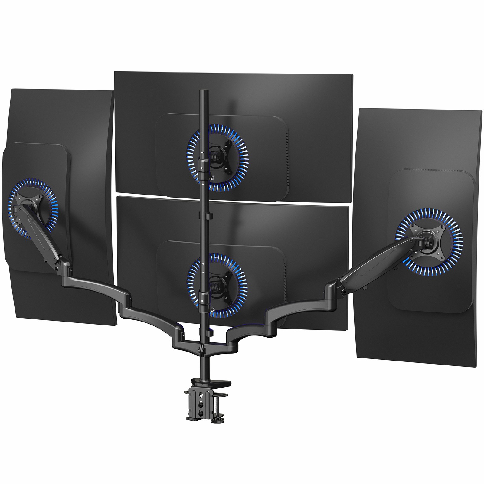 VIVO Black Quad Monitor Mount, 2 Pneumatic Arms + 2 Fixed, 4 Screens up to 32″