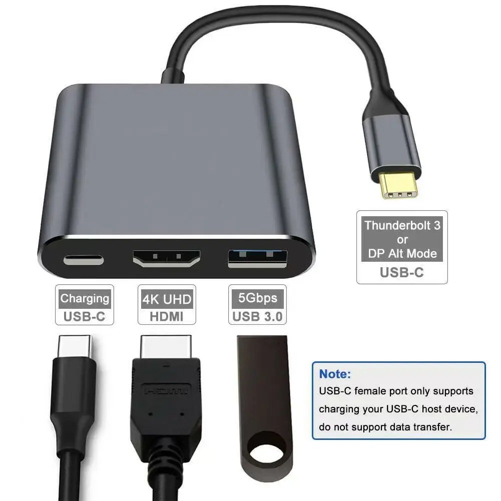 3 Port USB Type C Hub with 4K HDMI USB 3.0 PD Fast Charge