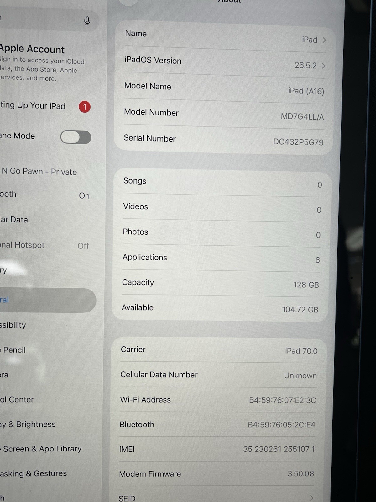 Apple – 11-inch iPad A16 Chip WiFI + Cell- 128gb Blue