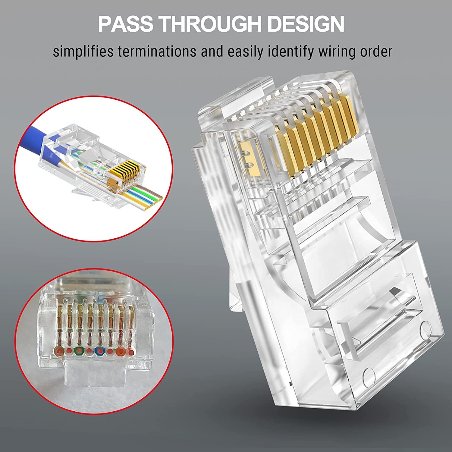 100-500PCS RJ45 Pass Through Modular Plug Network Cable Connector End 8P8C CAT6