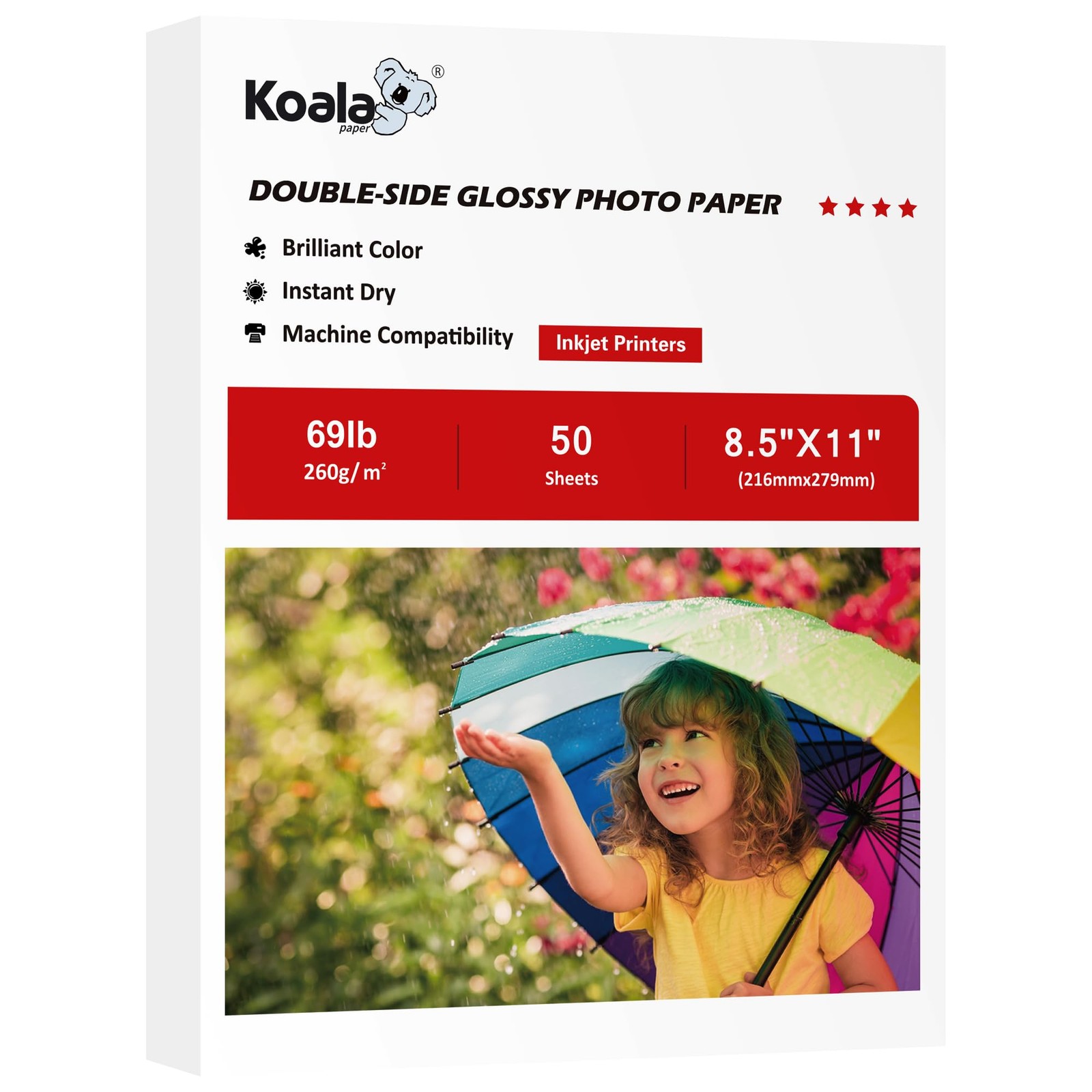 Koala Photo Paper 8.5×11 Inch Double Sided Glossy 260GSM 50 PCS Inkjet