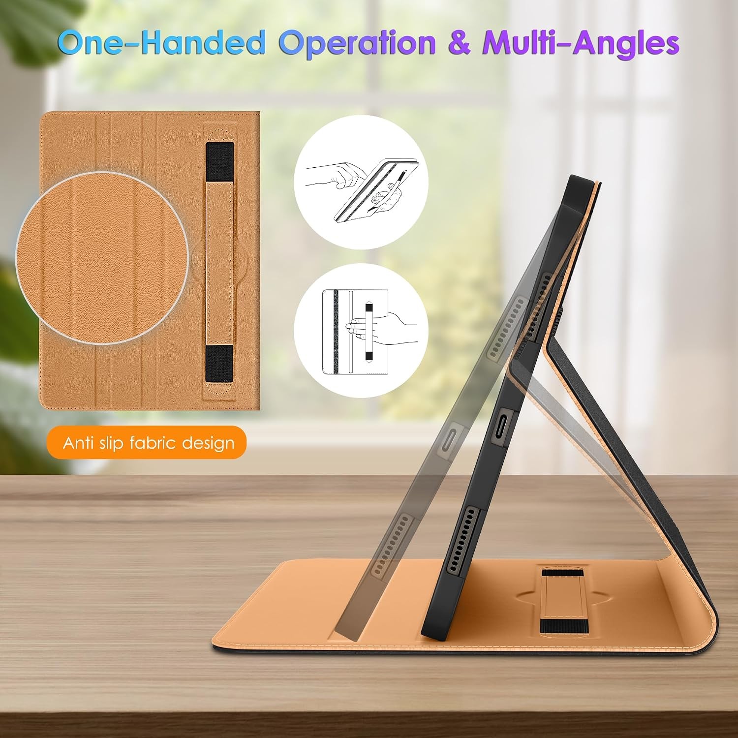 Premium Leather Folio Stand Case for Samsung Galaxy Tab S10 Ultra 14.6 Inch, Bla