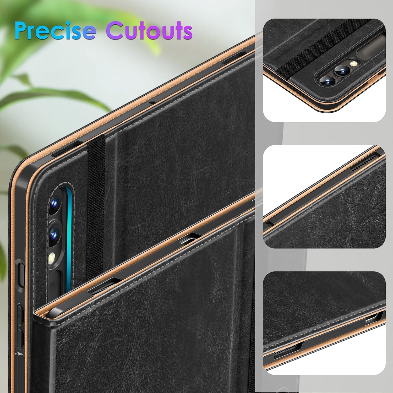 Premium Leather Folio Stand Case for Samsung Galaxy Tab S10 Ultra 14.6 Inch, Bla