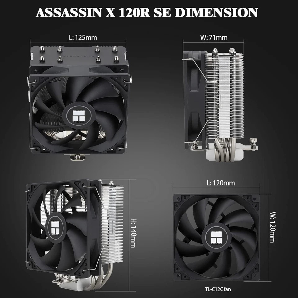 Thermalright Assassin X120 Refined SE CPU Air Cooler, 4 Heat Pipes, TL-C12C…